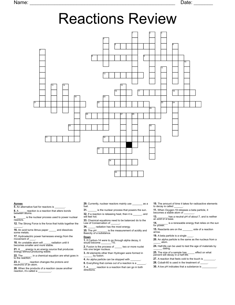 Reactions Review Crossword WordMint