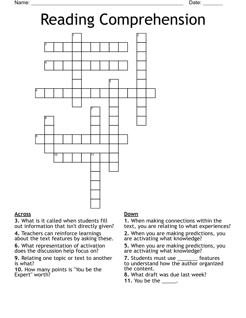 Reading Comprehension Crossword - WordMint