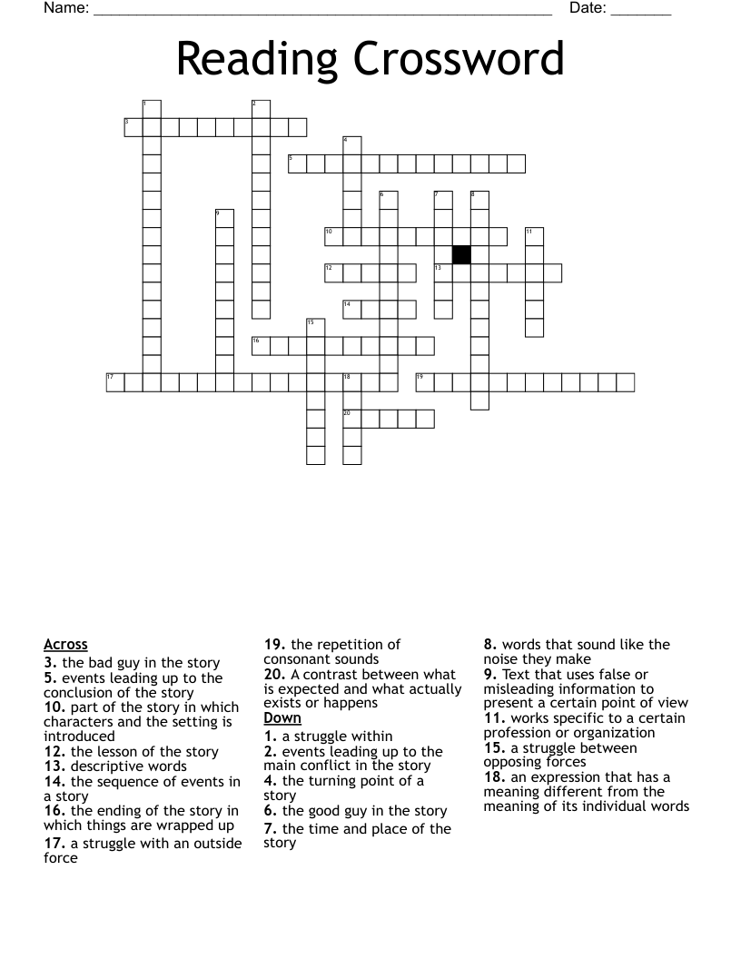 Story Elements Crossword WordMint