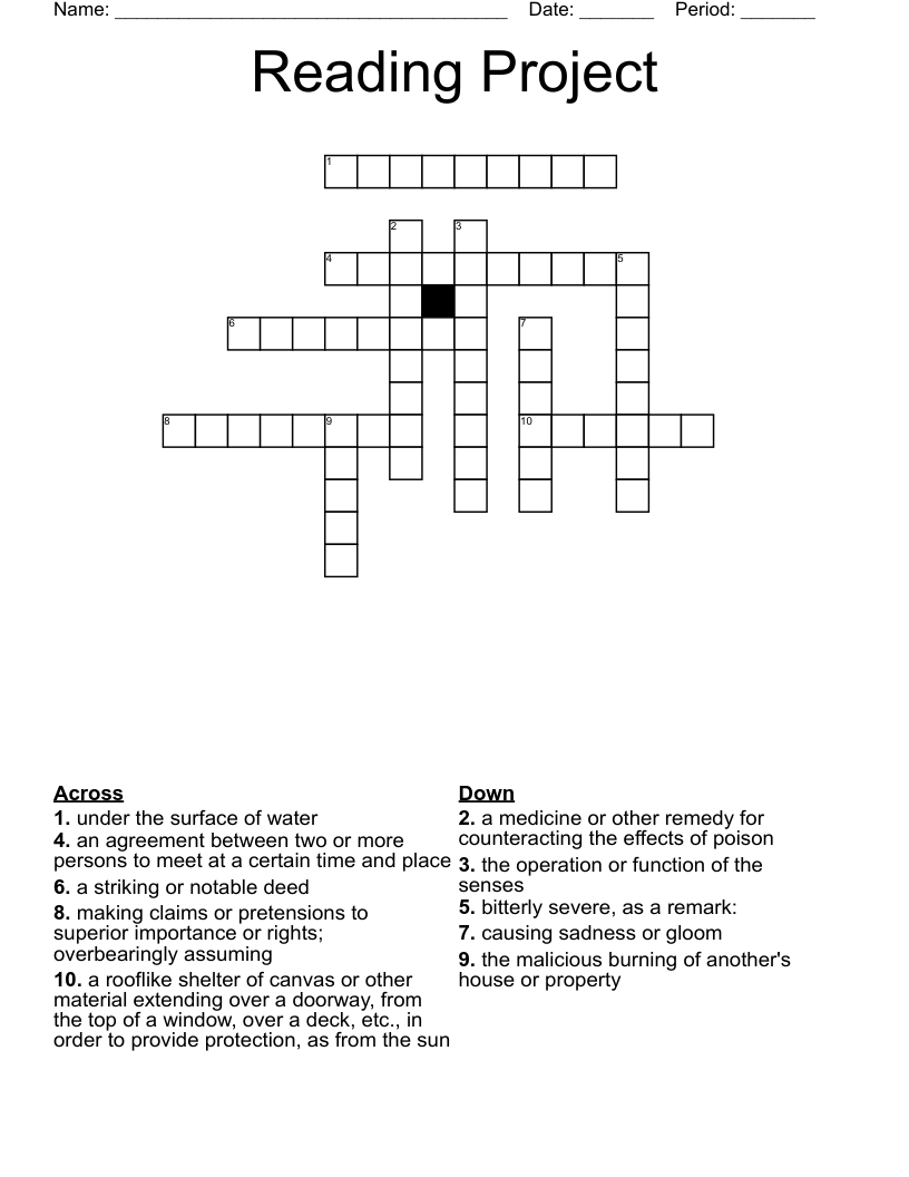 Reading Project Crossword WordMint