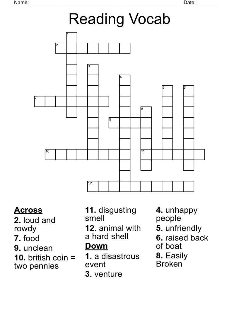 Reading Vocab Crossword WordMint