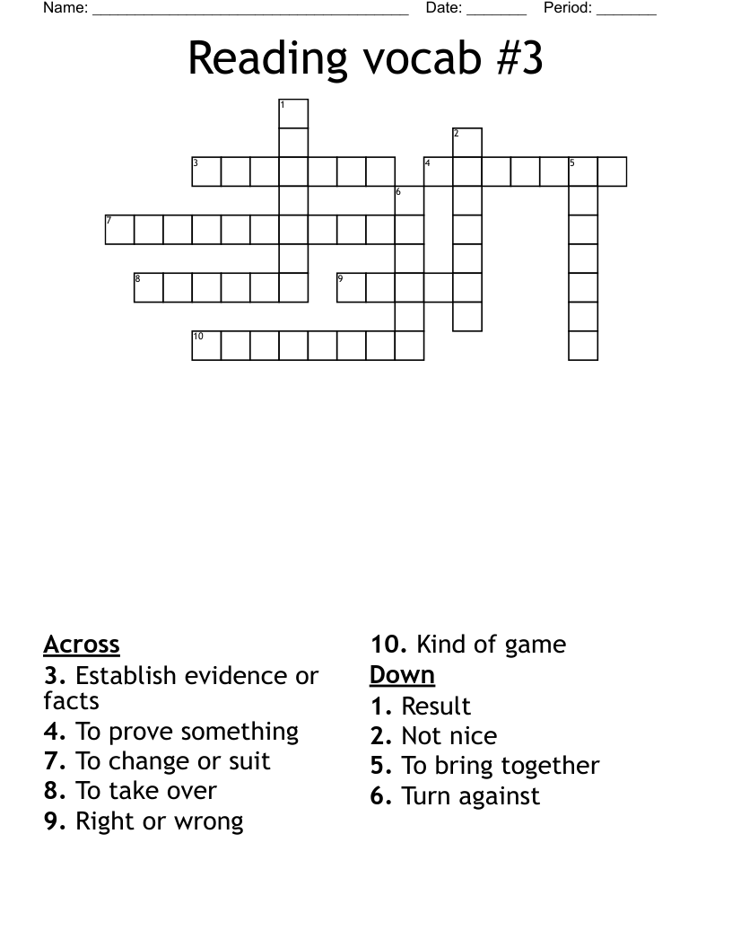 Reading vocab #3 Crossword