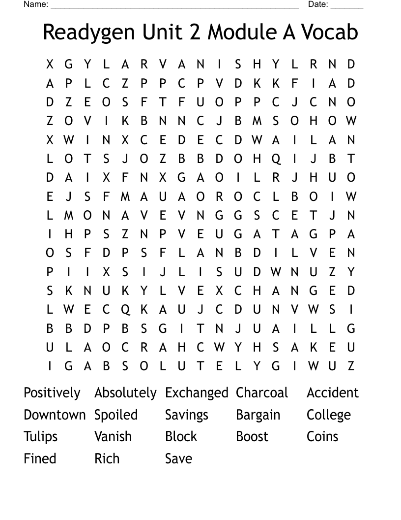 Readygen Unit 2 Module A Vocab Word Search - WordMint