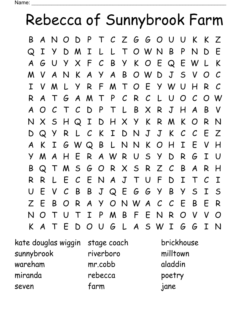 Rebecca of Sunnybrook Farm Word Search