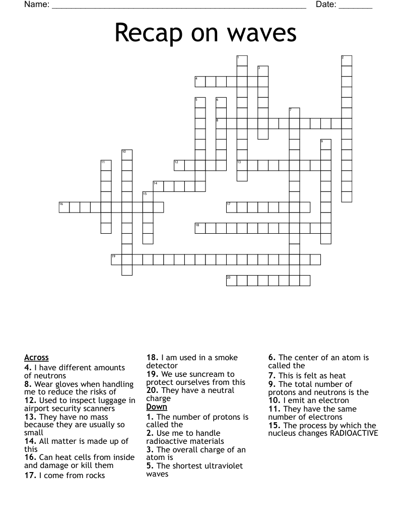 Recap on waves Crossword