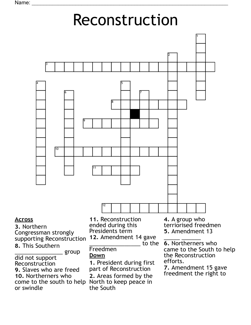 Reconstruction Crossword WordMint