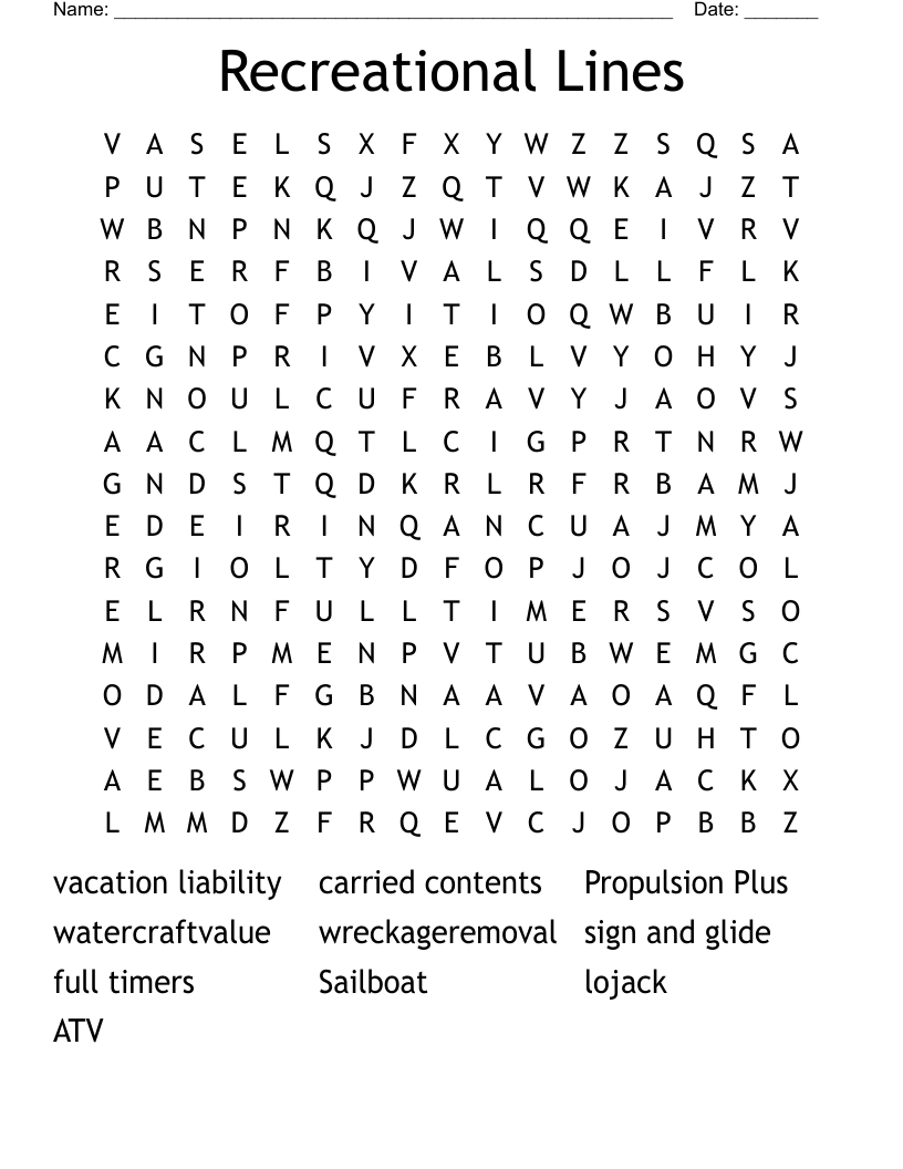 Recreational Lines Word Search