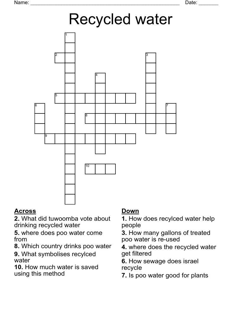 Recycled water Crossword WordMint