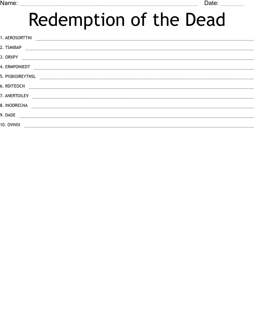Redemption of the Dead Word Scramble