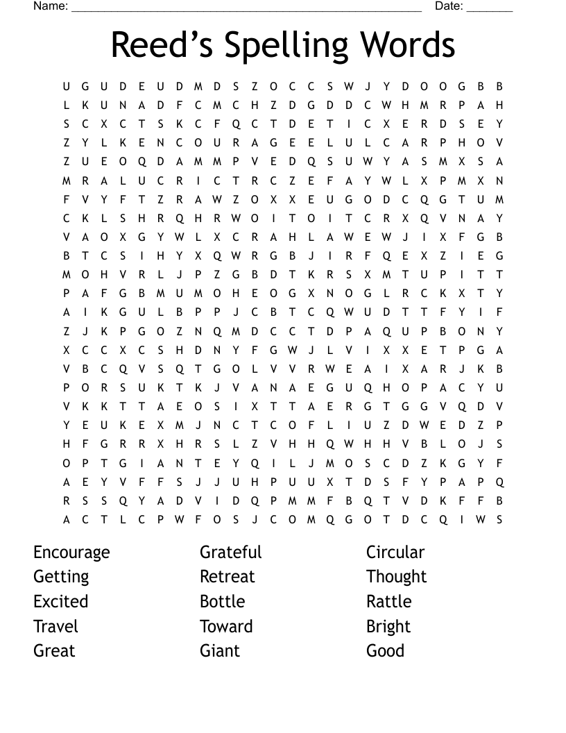 Reed’s Spelling Words Word Search WordMint