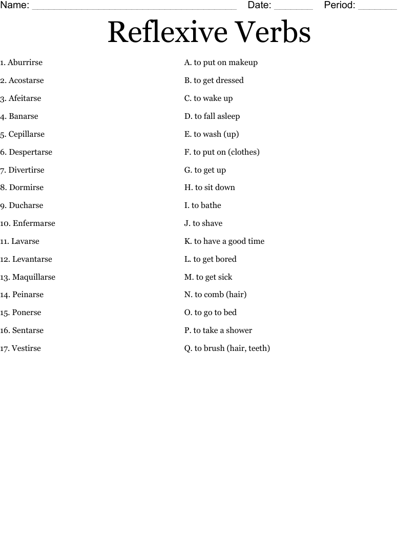 Reflexive Verbs Worksheet