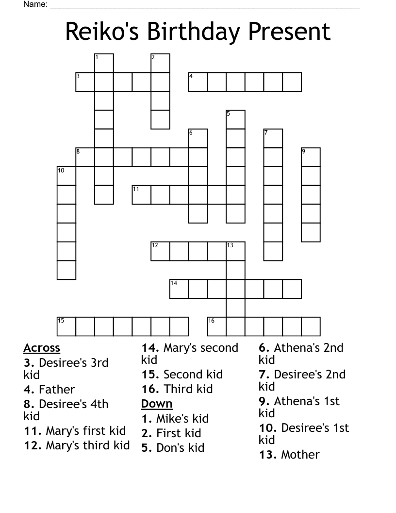 Reiko's Birthday Present  Crossword