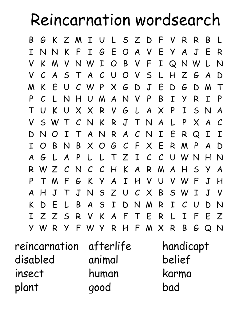 Reincarnation wordsearch