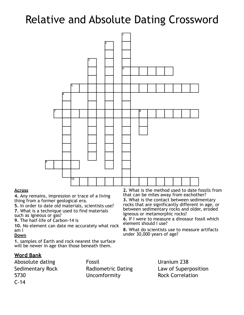 Relative And Absolute Dating Crossword WordMint