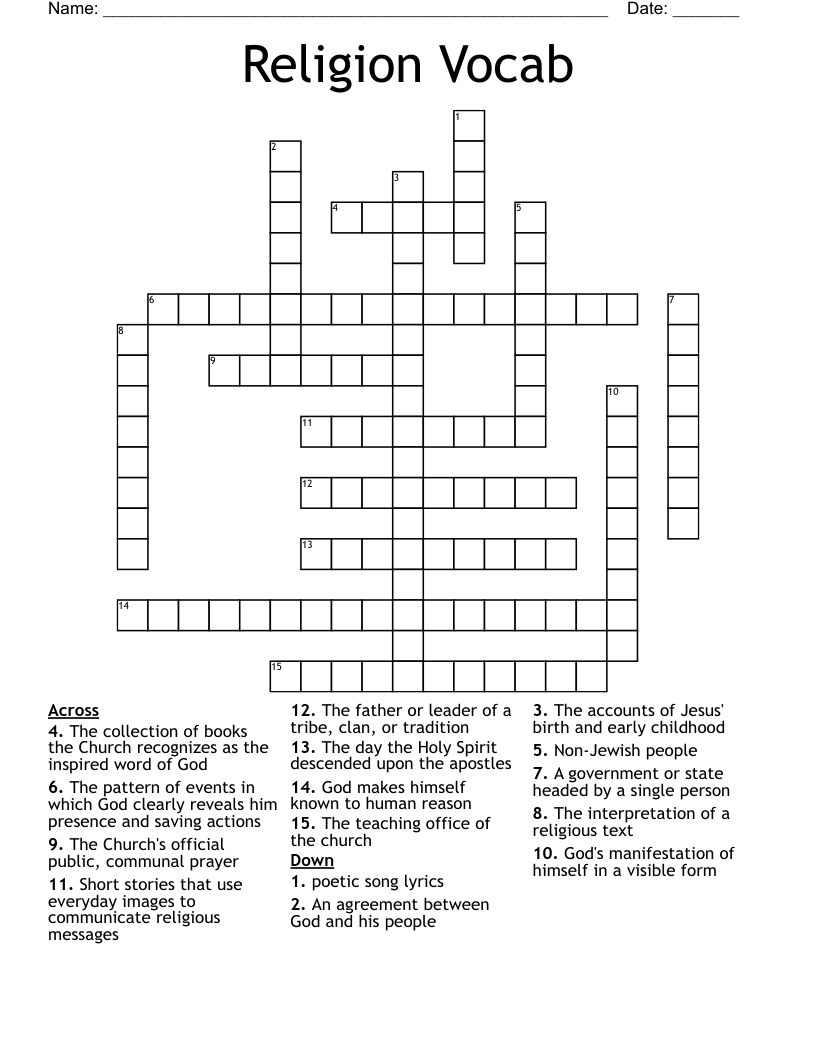 Religion Vocab Crossword