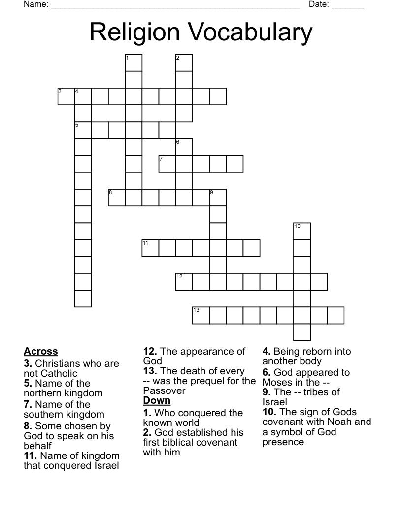 Religion Vocabulary  Crossword