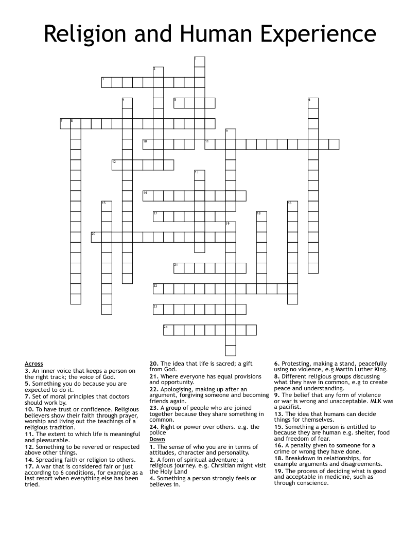 Religion and Human Experience Crossword