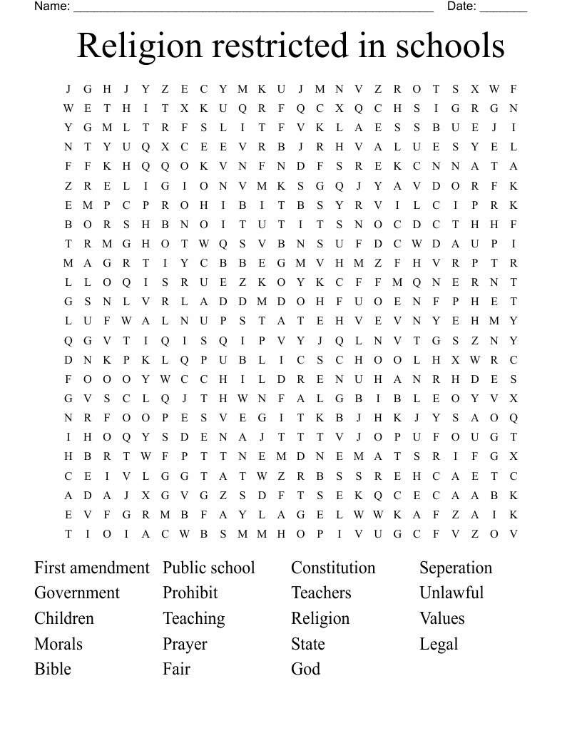 Religion restricted in schools Word Search