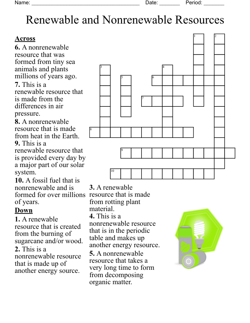 Renewable And Nonrenewable Resources Worksheets