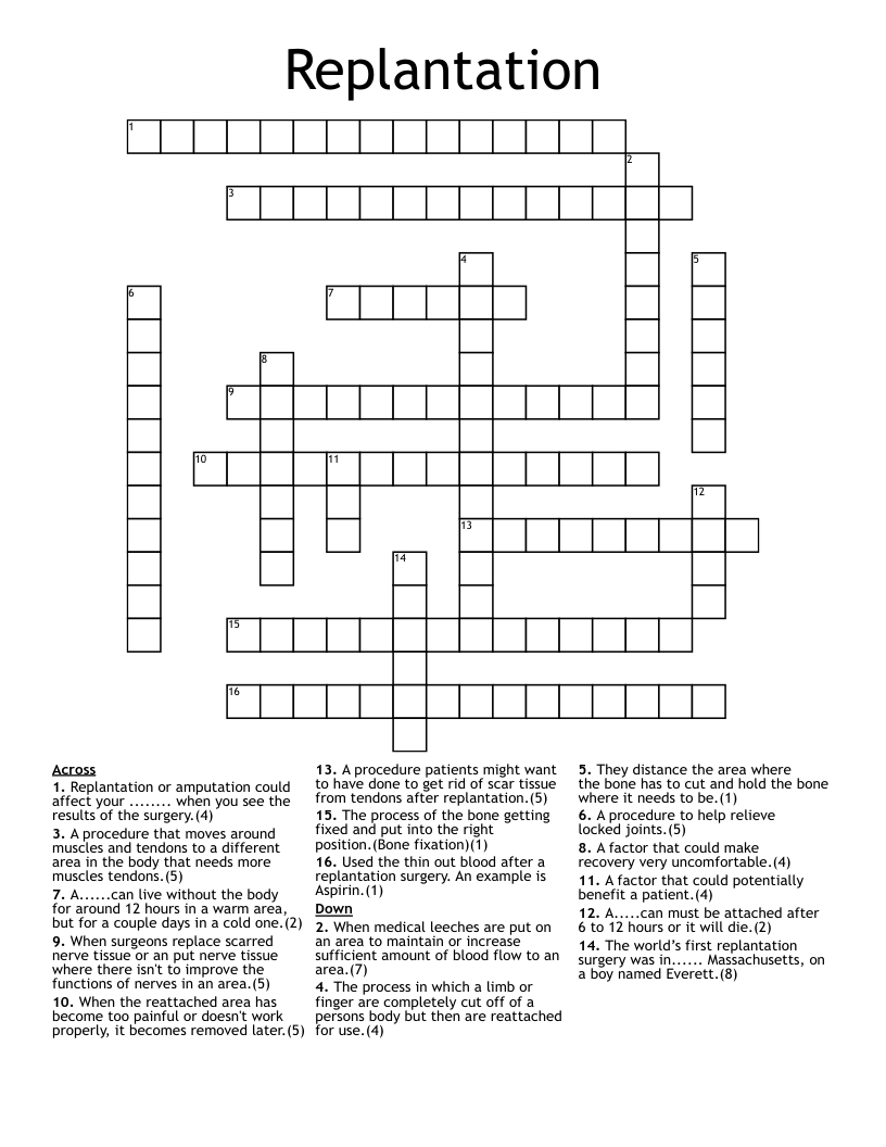 Replantation Crossword