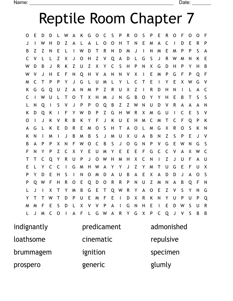Reptile Room Chapter 7 Word Search - WordMint