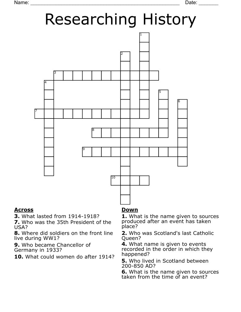 Researching History Crossword