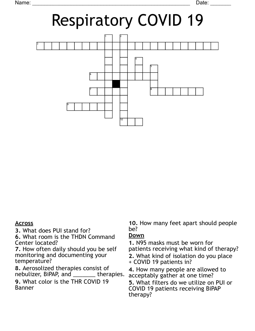 Respiratory COVID 19 Crossword