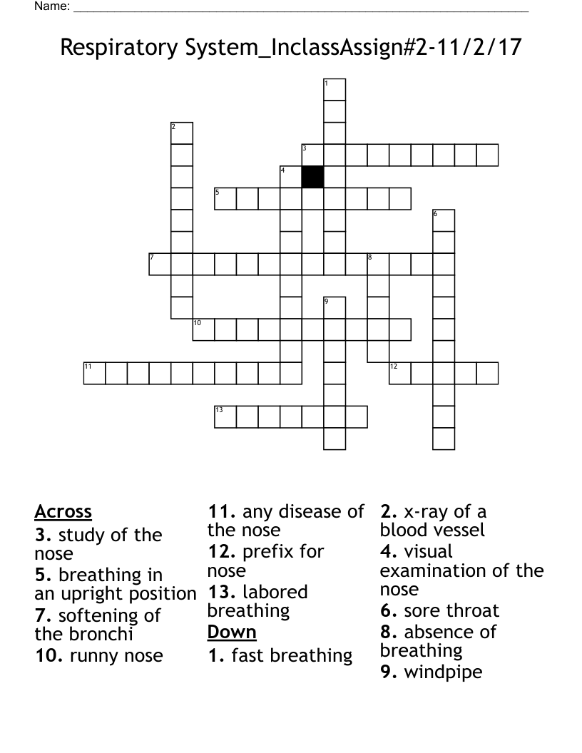 Respiratory System_InclassAssign#2-11/2/17 Crossword
