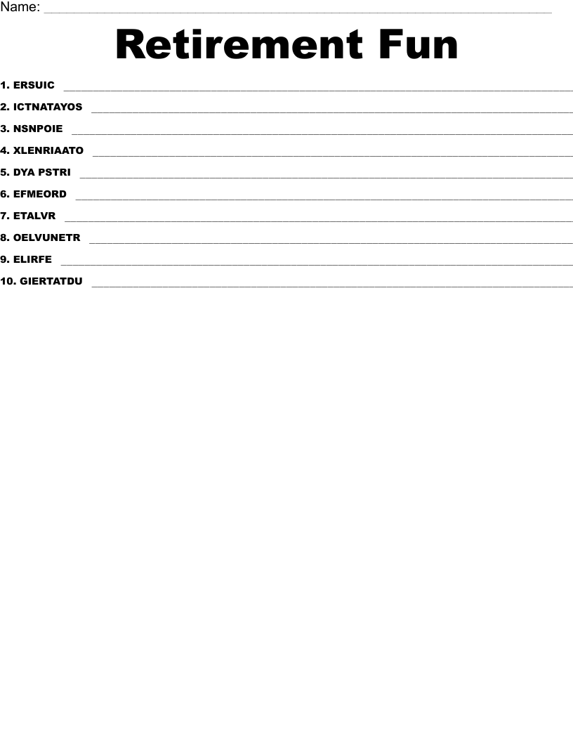 Retirement Fun Word Scramble