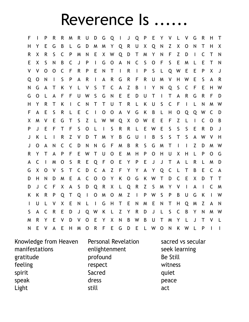 Reverence Is ...... Word Search