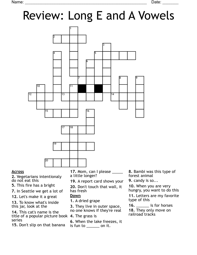 Review Long E and A Vowels Crossword WordMint Review Long E and A Vowels Crossword WordMint