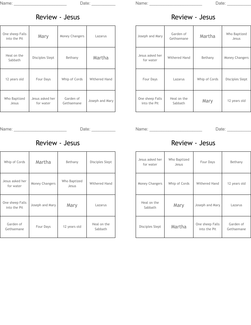 Review - Jesus Bingo Cards