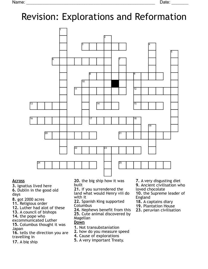 Revision: Explorations and Reformation Crossword