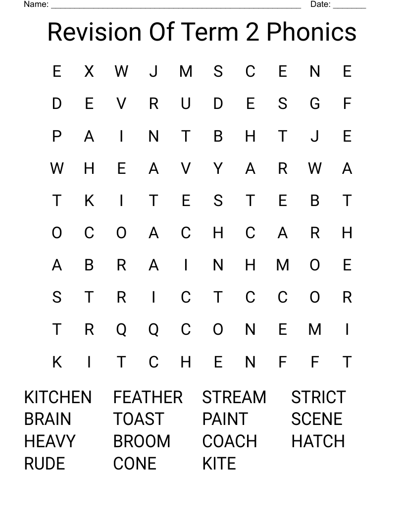 Revision Of Term 2 Phonics Word Search