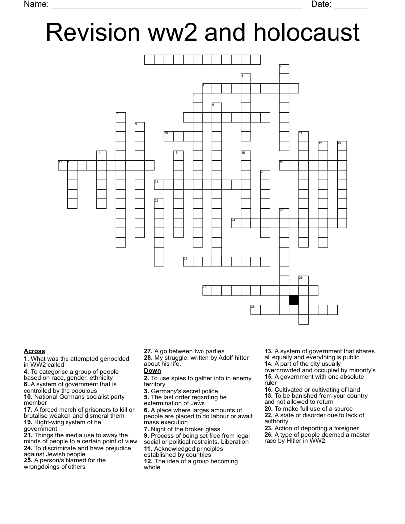 Revision ww2 and holocaust  Crossword