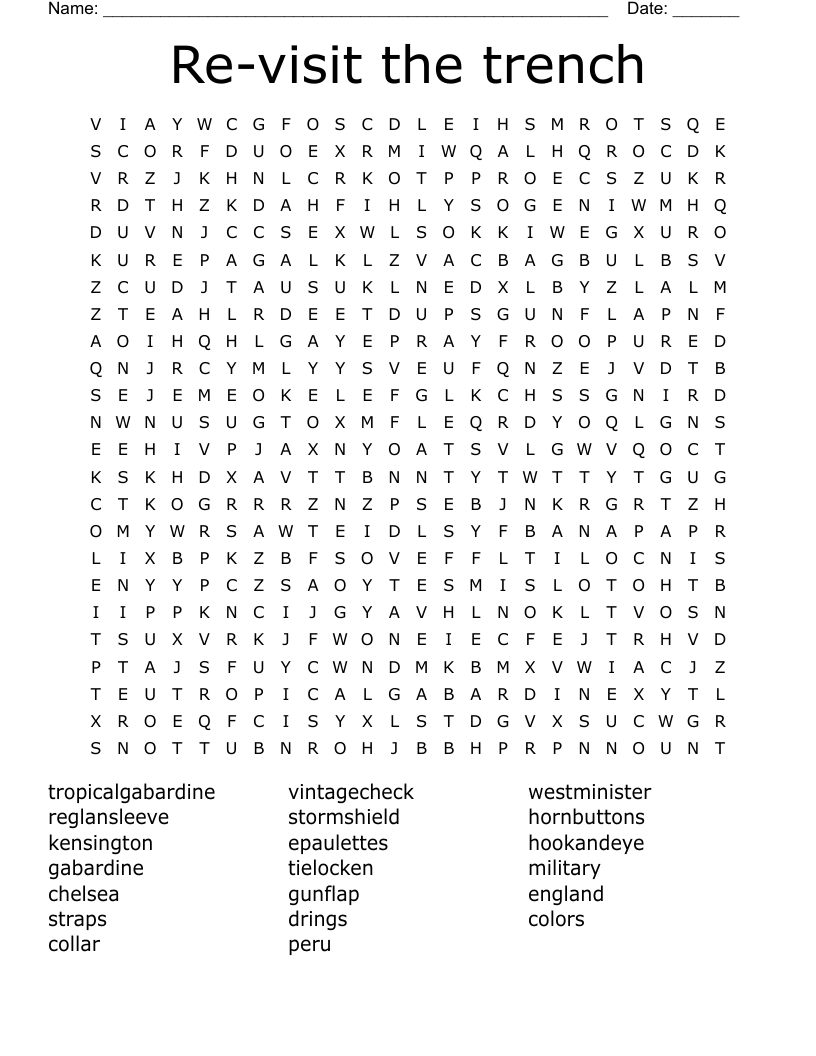 Re-visit the trench  Word Search