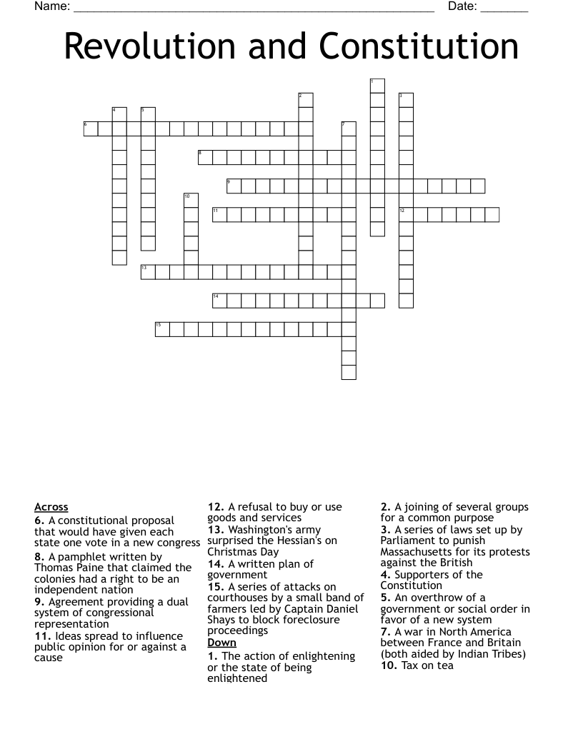 Revolution and Constitution Crossword