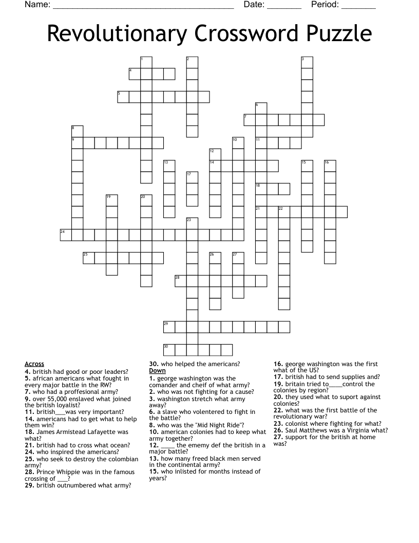 Revolutionary Crossword Puzzle WordMint