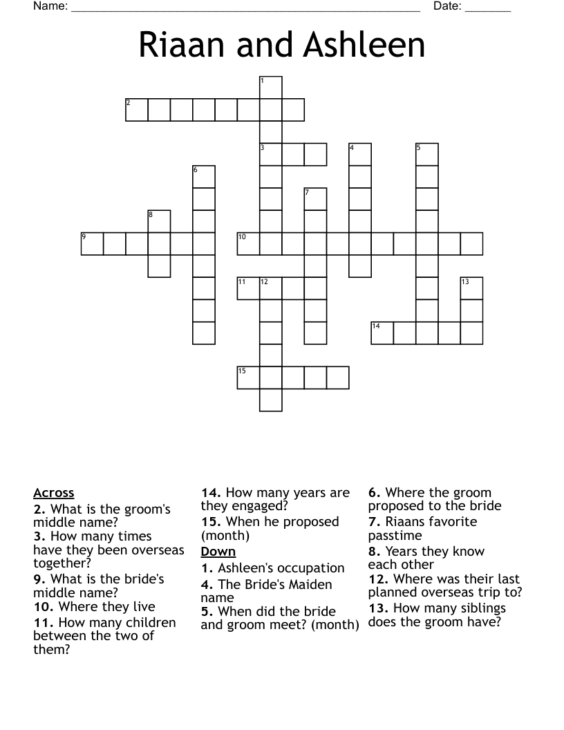 Riaan and Ashleen Crossword