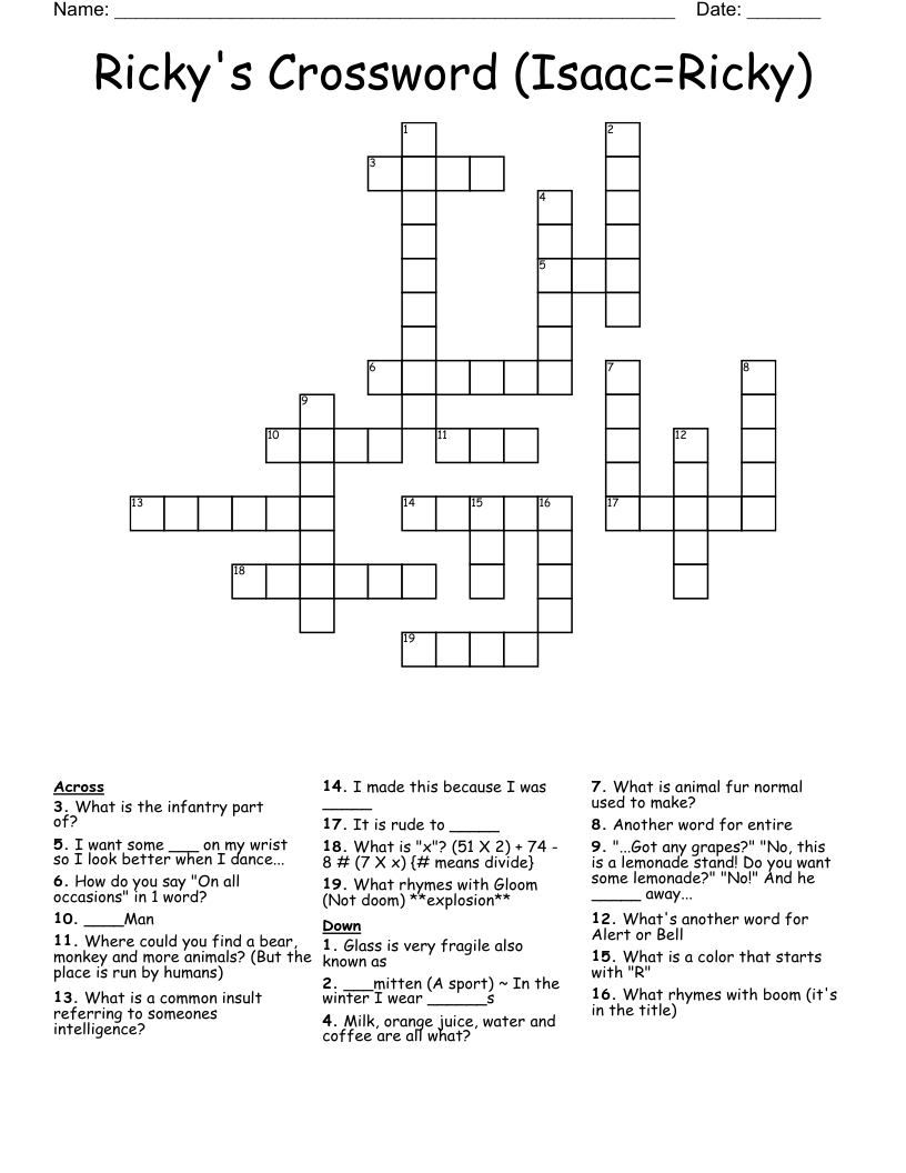 Ricky's Crossword (Isaac=Ricky)