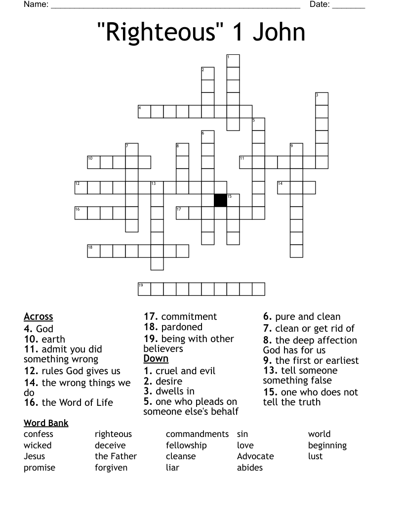  Righteous 1 John Crossword WordMint