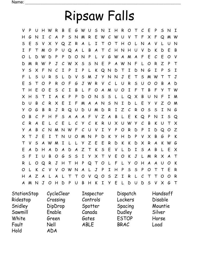 Ripsaw Falls  Word Search