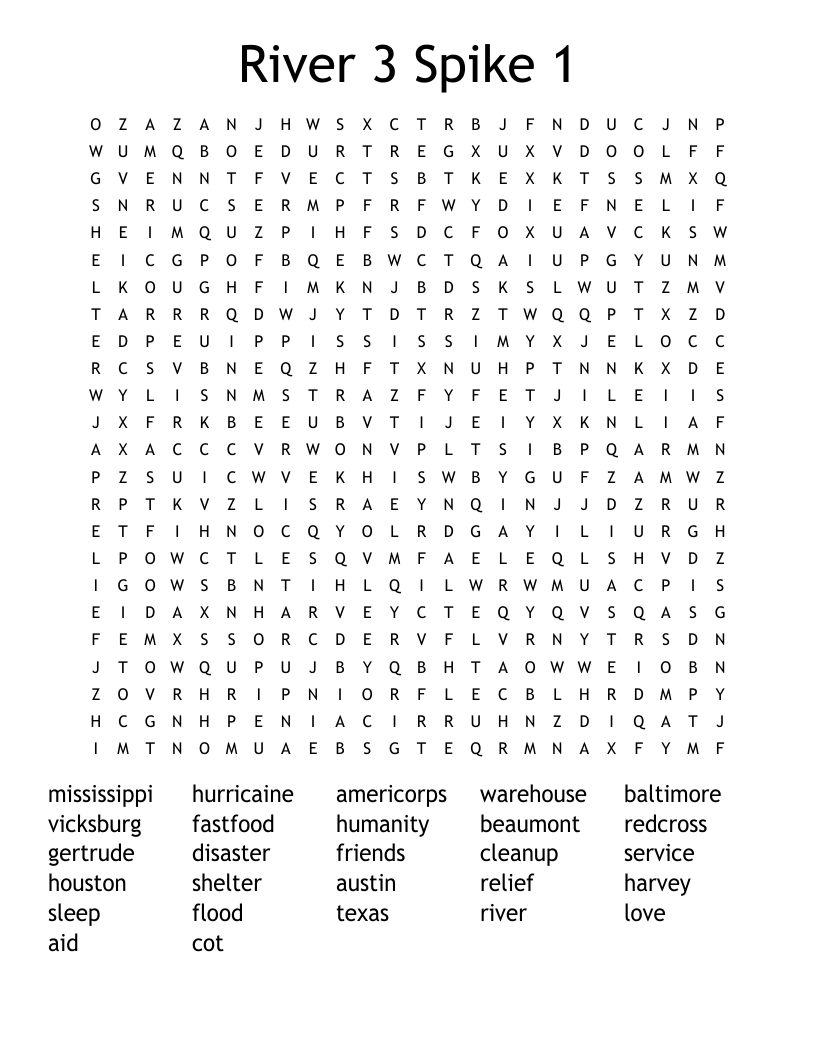 River 3 Spike 1 Word Search