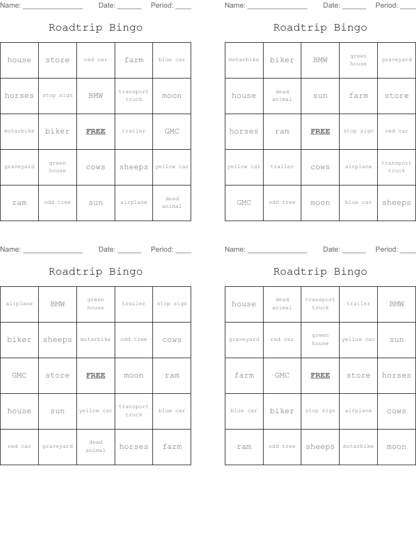 Roadtrip Bingo
