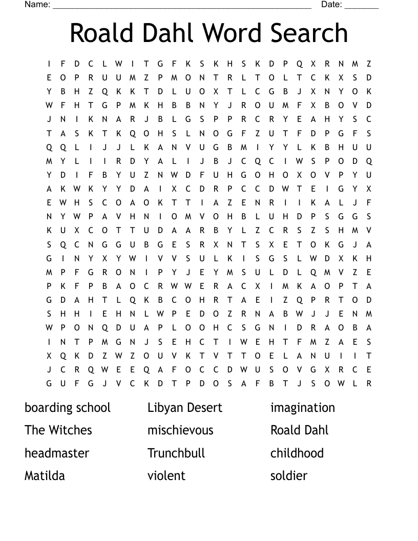 Roald Dahl Word Search