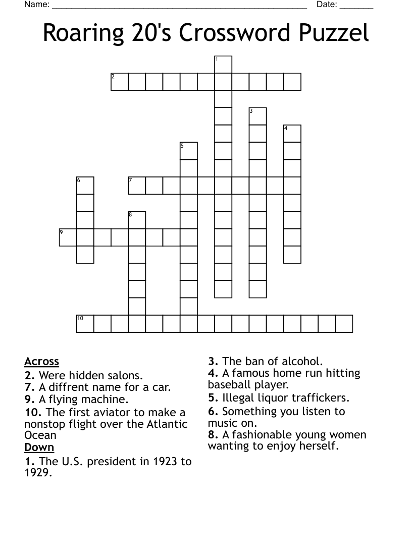 Roaring 20 s Crossword Puzzel WordMint
