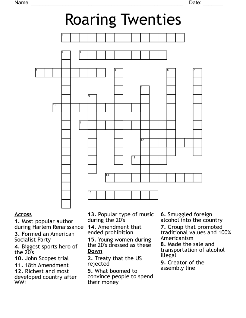 Roaring Twenties Crossword WordMint