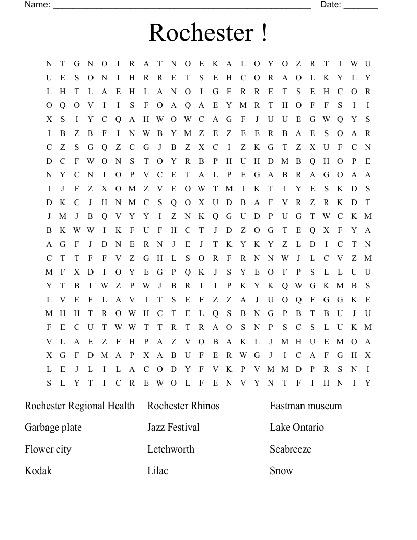 Rochester ! Word Search