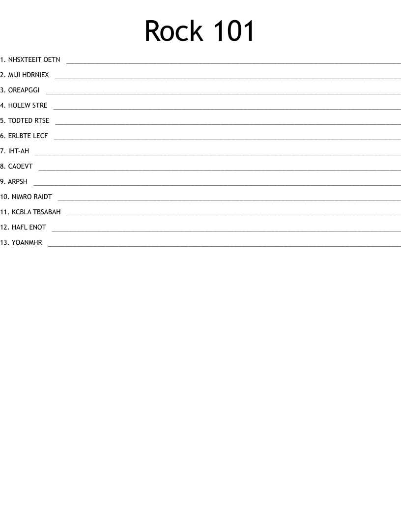 Rock 101  Word Scramble
