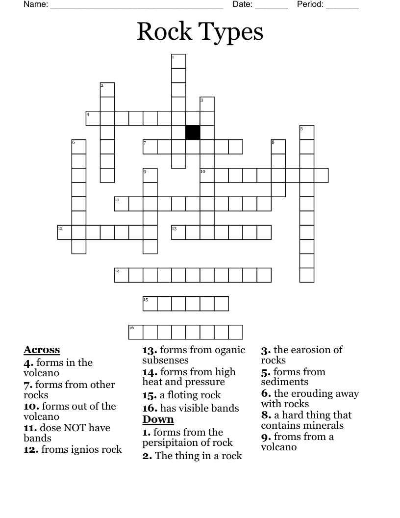 Rock Types Crossword WordMint